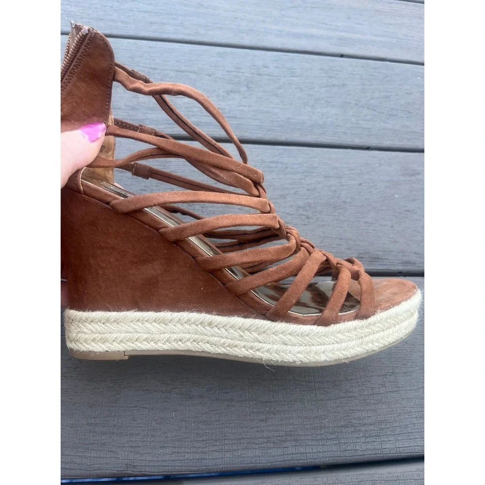 Carlos by Carlos Santana Brown Strappy Espadrille Wedge Sandals Gladiator Heel